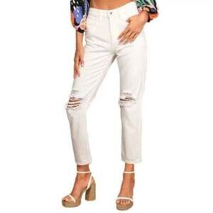 AFRM Women White Denim Luisa Distressed High Rise Ankle Skinny Jeans Size 28
